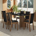 Conjunto Sala de Jantar Mesa Tampo de Vidro 6 Cadeiras Rustic/Preto Viola Madesa