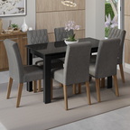 Conjunto Sala de Jantar Mesa Tampo de Vidro 6 Cadeiras Rustic/Preto/Silver Odara Madesa