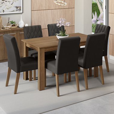 Conjunto Sala de Jantar Mesa Tampo de Madeira 6 Cadeiras Rustic/Oxford Allegro Madesa