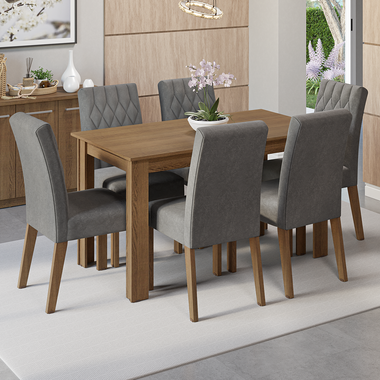 Conjunto Sala de Jantar Mesa Tampo de Madeira 6 Cadeiras Rustic/Silver Allegro Madesa