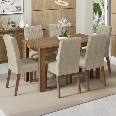 Conjunto Sala de Jantar Mesa Tampo de Madeira 6 Cadeiras Rustic/Imperial Allegro Madesa