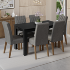 Conjunto Sala de Jantar Mesa Tampo de Madeira 6 Cadeiras Rustic/Preto/Silver Allegro Madesa