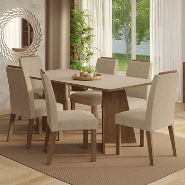 Conjunto Sala de Jantar Tampo de Madeira 6 Cadeiras Rustic/Crema/Imperial Minsk Madesa
