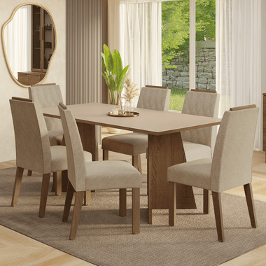 Conjunto Sala de Jantar Tampo de Madeira 6 Cadeiras Rustic/Crema/Imperial York Madesa