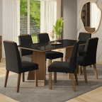 Conjunto Sala de Jantar Tampo de Vidro 6 Cadeiras Rustic/Preto/Oxford Siena Madesa