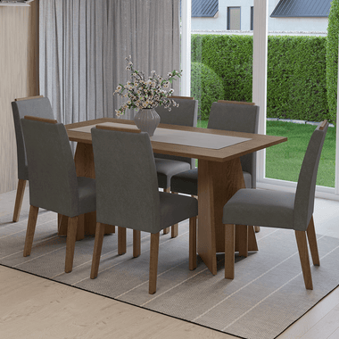 Conjunto Sala de Jantar Tampo de Madeira 6 Cadeiras Rustic/Silver Soho Madesa