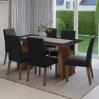 Conjunto Sala de Jantar Tampo de Madeira 6 Cadeiras Rustic/Preto/Oxford Soho Madesa