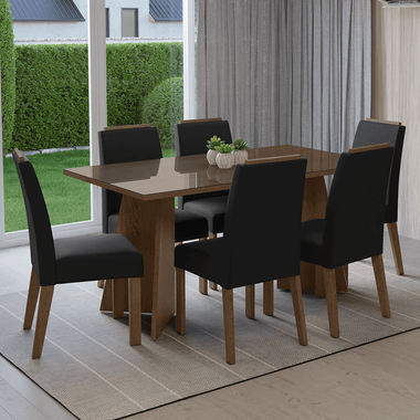 Conjunto Sala de Jantar Tampo de Vidro 6 Cadeiras Rustic/Oxford Madrid Madesa