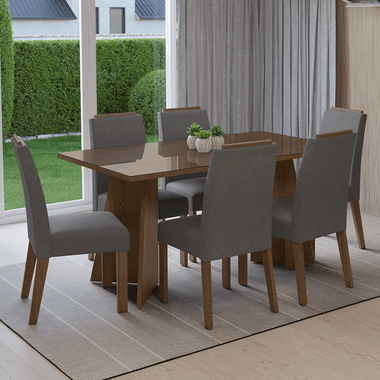 Conjunto Sala de Jantar Tampo de Vidro 6 Cadeiras Rustic/Silver Madrid Madesa