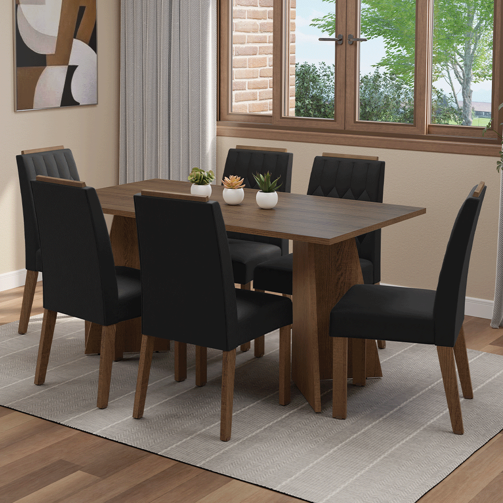 Conjunto Sala de Jantar Tampo de Madeira 6 Cadeiras Rustic/Oxford Leon Madesa