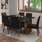 Conjunto Sala de Jantar Tampo de Madeira 6 Cadeiras Rustic/Preto/Oxford Leon Madesa