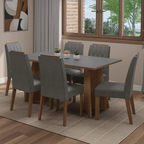 Conjunto Sala de Jantar Tampo de Madeira 6 Cadeiras Rustic/Cinza/Silver Leon Madesa