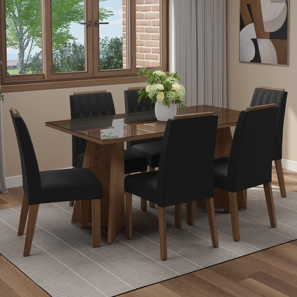 Conjunto Sala de Jantar Tampo de Vidro 6 Cadeiras Rustic/Oxford Sintra Madesa