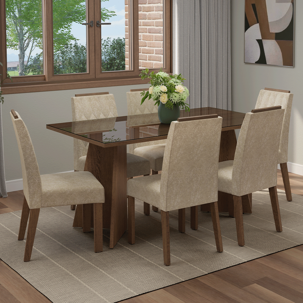 Conjunto Sala de Jantar Tampo de Vidro 6 Cadeiras Rustic/Imperial Sintra Madesa