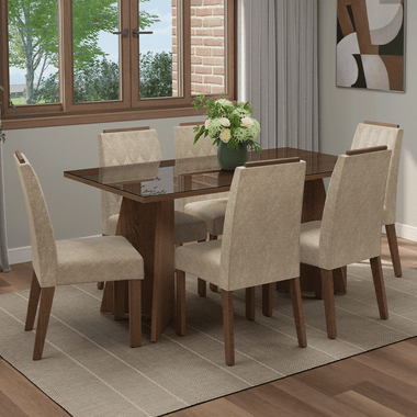 Conjunto Sala de Jantar Tampo de Vidro 6 Cadeiras Rustic/Imperial Sintra Madesa