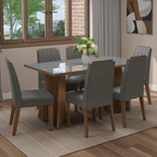 Conjunto Sala de Jantar Tampo de Vidro 6 Cadeiras Rustic/Cinza/Silver Sintra Madesa