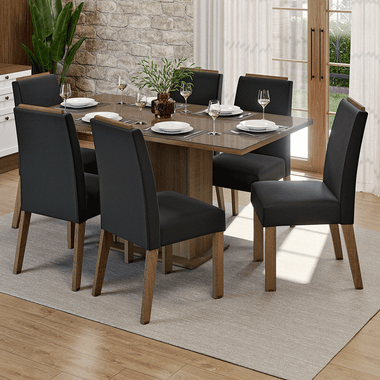 Conjunto Sala de Jantar Tampo de Vidro 6 Cadeiras Rustic/Oxford Dália Madesa