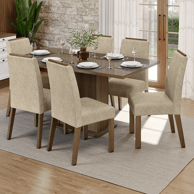 Conjunto Sala de Jantar Tampo de Vidro 6 Cadeiras Rustic/Imperial Dália Madesa
