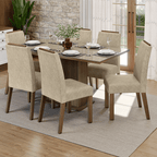Conjunto Sala de Jantar Tampo de Vidro 6 Cadeiras Rustic/Crema/Imperial Dália Madesa