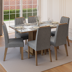 Conjunto Sala de Jantar Tampo de Vidro 6 Cadeiras Rustic/Cinza/Silver Azaleia Madesa