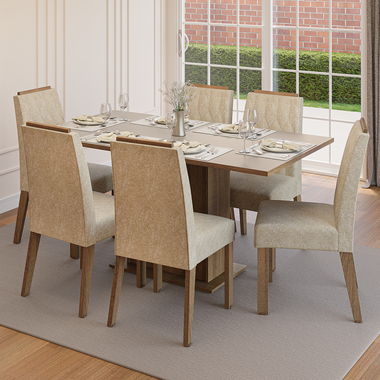 Conjunto Sala de Jantar Tampo de Madeira 6 Cadeiras Rustic/Crema/Imperial Bosque Madesa