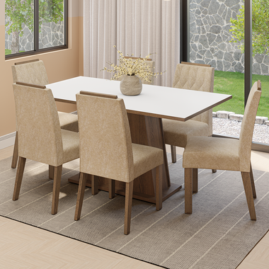 Conjunto Sala de Jantar Tampo de Madeira 6 Cadeiras Rustic/Branco/Imperial Cedro Madesa