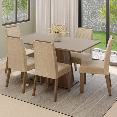 Conjunto Sala de Jantar Tampo de Madeira 6 Cadeiras Rustic/Crema/Imperial Cedro Madesa