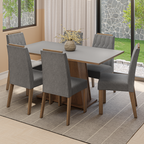 Conjunto Sala de Jantar Tampo de Madeira 6 Cadeiras Rustic/Cinza/Silver Cedro Madesa