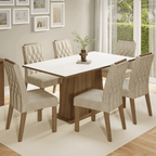 Conjunto Sala de Jantar Tampo de Madeira 6 Cadeiras Rustic/Branco/Imperial Hortelã Madesa