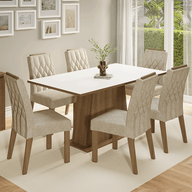 Conjunto Sala de Jantar Tampo de Madeira 6 Cadeiras Rustic/Branco/Imperial Hortelã Madesa
