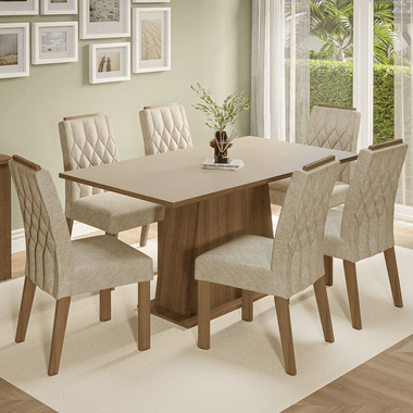 Conjunto Sala de Jantar Tampo de Madeira 6 Cadeiras Rustic/Crema/Imperial Hortelã Madesa