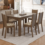 Conjunto Sala de Jantar Cereja Mesa Tampo de Vidro 6 Cadeiras Rustic/Crema/Lírio Bege Madesa