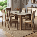 Conjunto Sala de Jantar Latte Mesa Tampo de Madeira 6 Cadeiras Rustic/Crema/Sintético Bege Madesa