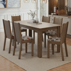 Conjunto Sala de Jantar Dolce Mesa Tampo de Madeira 6 Cadeiras Rustic/Crema/Floral Hibiscos Madesa