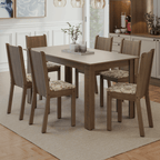 Conjunto Sala de Jantar Dolce Mesa Tampo de Madeira 6 Cadeiras Rustic/Crema/Lírio Bege Madesa