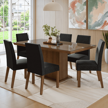 Conjunto Sala de Jantar Tampo com Vidro 6 Cadeiras Rustic/Oxford Alba Madesa