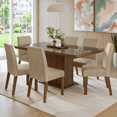 Conjunto Sala de Jantar Tampo com Vidro 6 Cadeiras Rustic/Imperial Alba Madesa