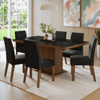 Conjunto Sala de Jantar Tampo com Vidro 6 Cadeiras Rustic/Preto/Oxford Alba Madesa