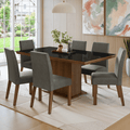 Conjunto Sala de Jantar Tampo com Vidro 6 Cadeiras Rustic/Preto/Silver Alba Madesa