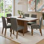Conjunto Sala de Jantar Tampo com Vidro 6 Cadeiras Rustic/Branco/Silver Alba Madesa