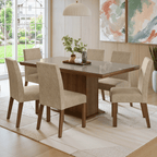 Conjunto Sala de Jantar Tampo com Vidro 6 Cadeiras Rustic/Crema/Imperial Alba Madesa