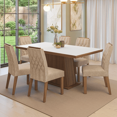 Conjunto Sala de Jantar Tampo de Madeira 6 Cadeiras Rustic/Branco/Imperial Assis Madesa