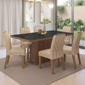 Conjunto Sala de Jantar Tampo com Vidro 6 Cadeiras Rustic/Preto/Imperial Colmar Madesa