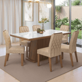 Conjunto Sala de Jantar Tampo com Vidro 6 Cadeiras Rustic/Branco/Imperial Colmar Madesa