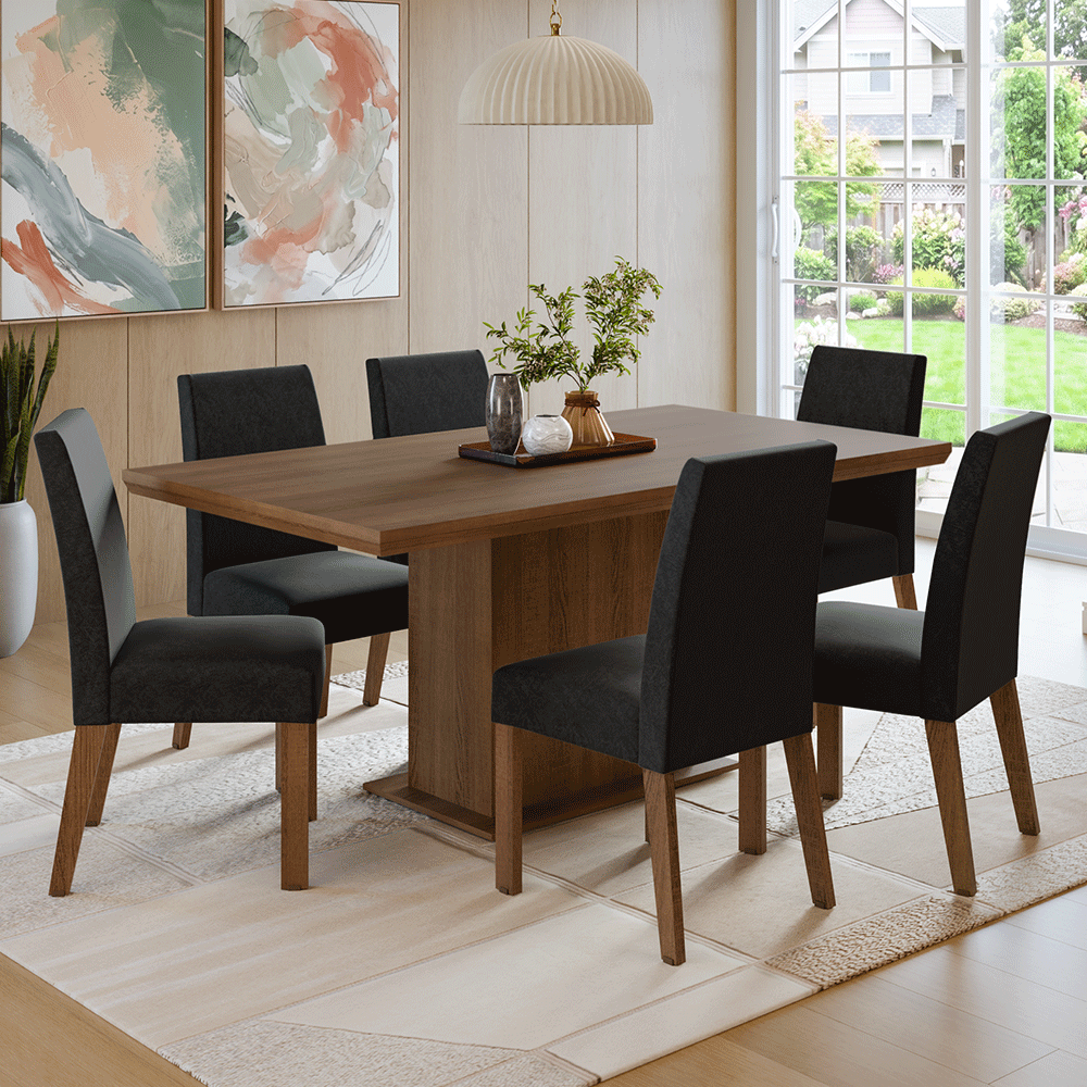 Conjunto Sala de Jantar Tampo de Madeira 6 Cadeiras Rustic/Oxford Grasse Madesa