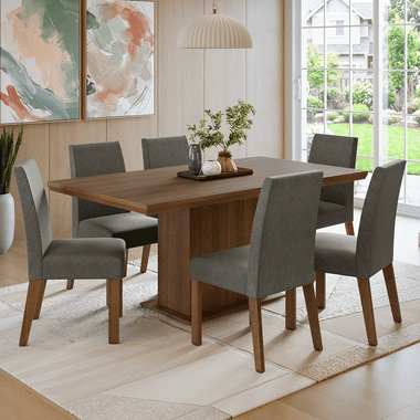 Conjunto Sala de Jantar Tampo de Madeira 6 Cadeiras Rustic/Silver Grasse Madesa