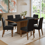 Conjunto Sala de Jantar Tampo de Madeira 6 Cadeiras Rustic/Preto/Oxford Grasse Madesa