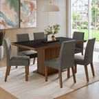 Conjunto Sala de Jantar Tampo de Madeira 6 Cadeiras Rustic/Preto/Silver Grasse Madesa