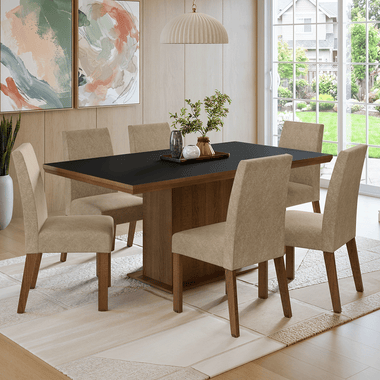 Conjunto Sala de Jantar Tampo de Madeira 6 Cadeiras Rustic/Preto/Imperial Grasse Madesa
