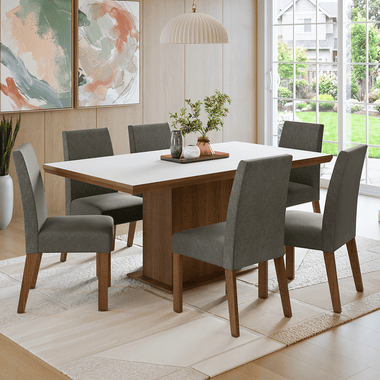 Conjunto Sala de Jantar Tampo de Madeira 6 Cadeiras Rustic/Branco/Silver Grasse Madesa